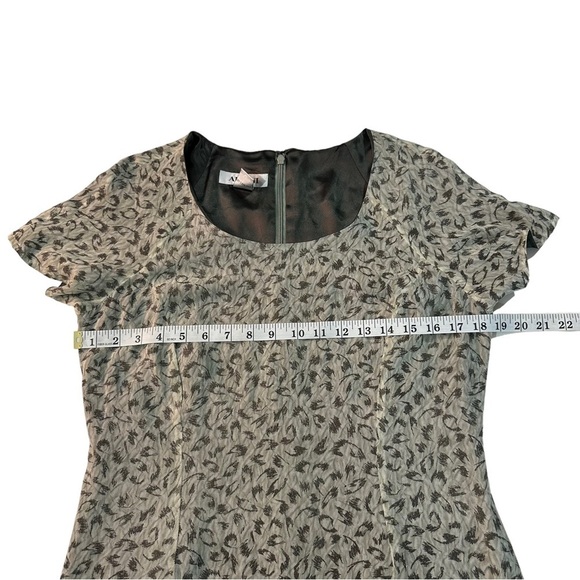 Alfani Green Abstract 100% Silk Short Sleeve Maxi 52”Dress Sz 12 Lined 1/2 Zip - Picture 12 of 15